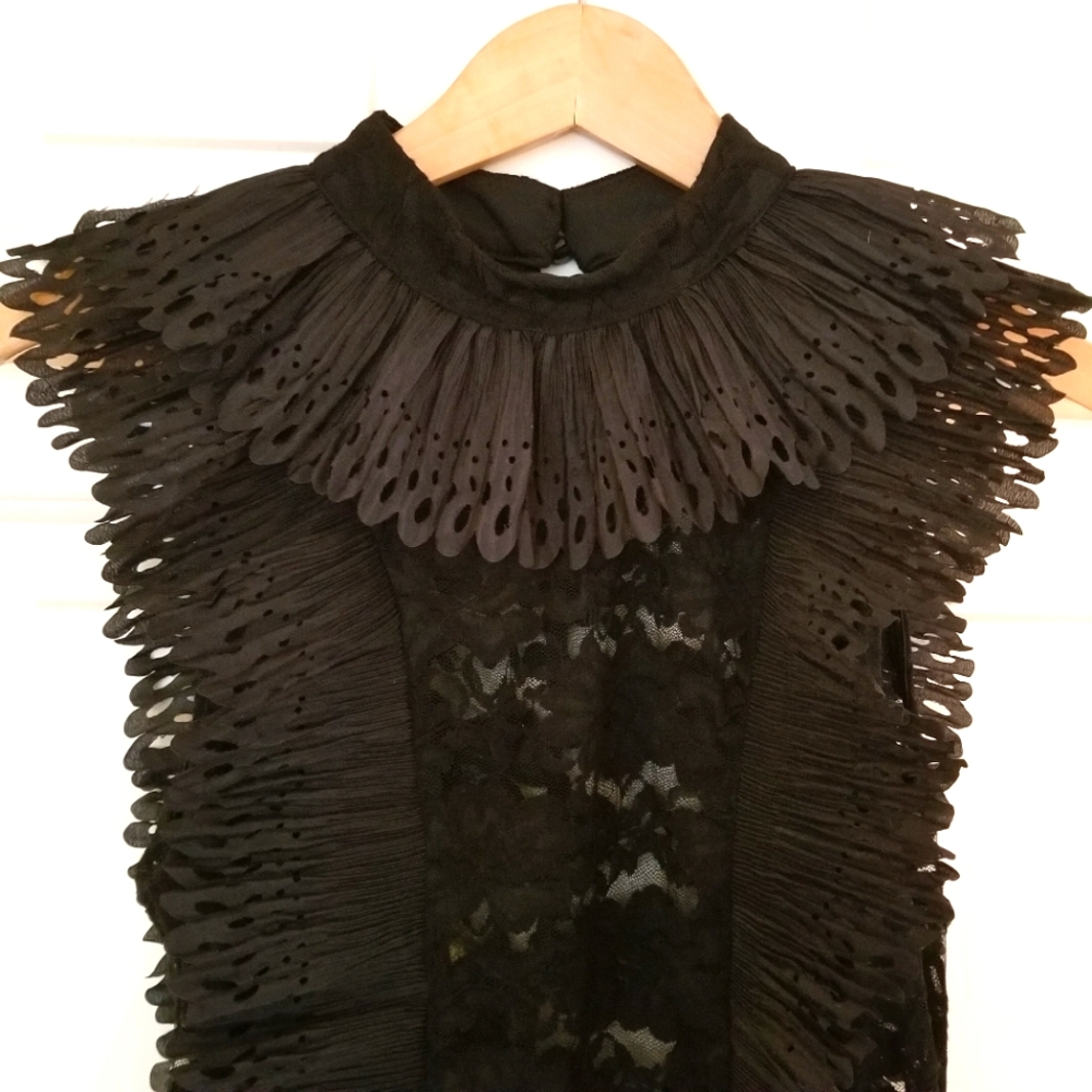 CQ by CQ Black Lace Mockneck Voluminous Semi-sheer Sexy Sleeveless